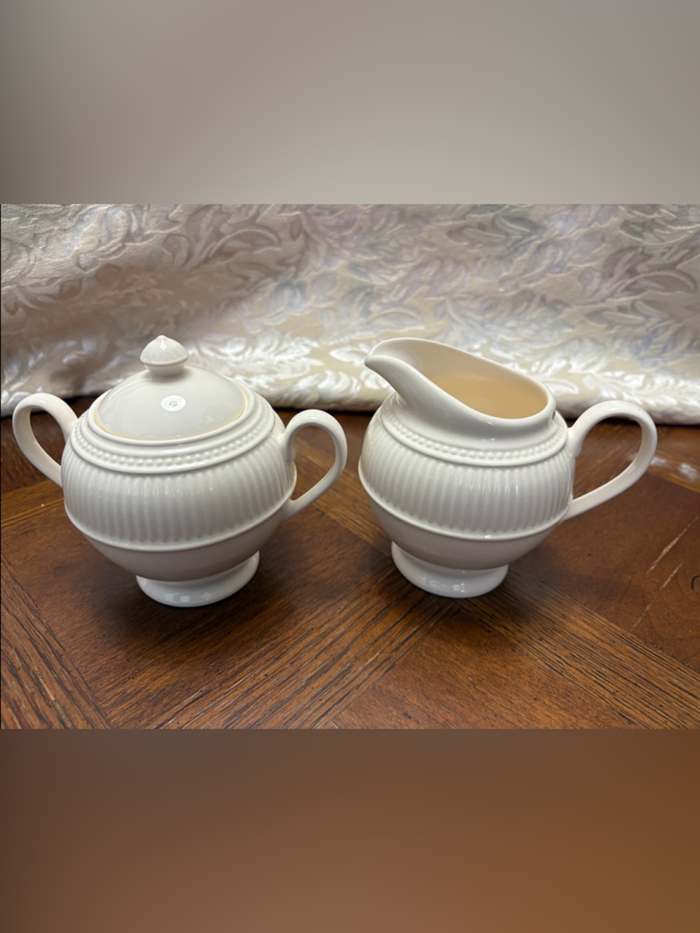 Wedgwood White Ribbed Porcelain Sugar and Creamer Set